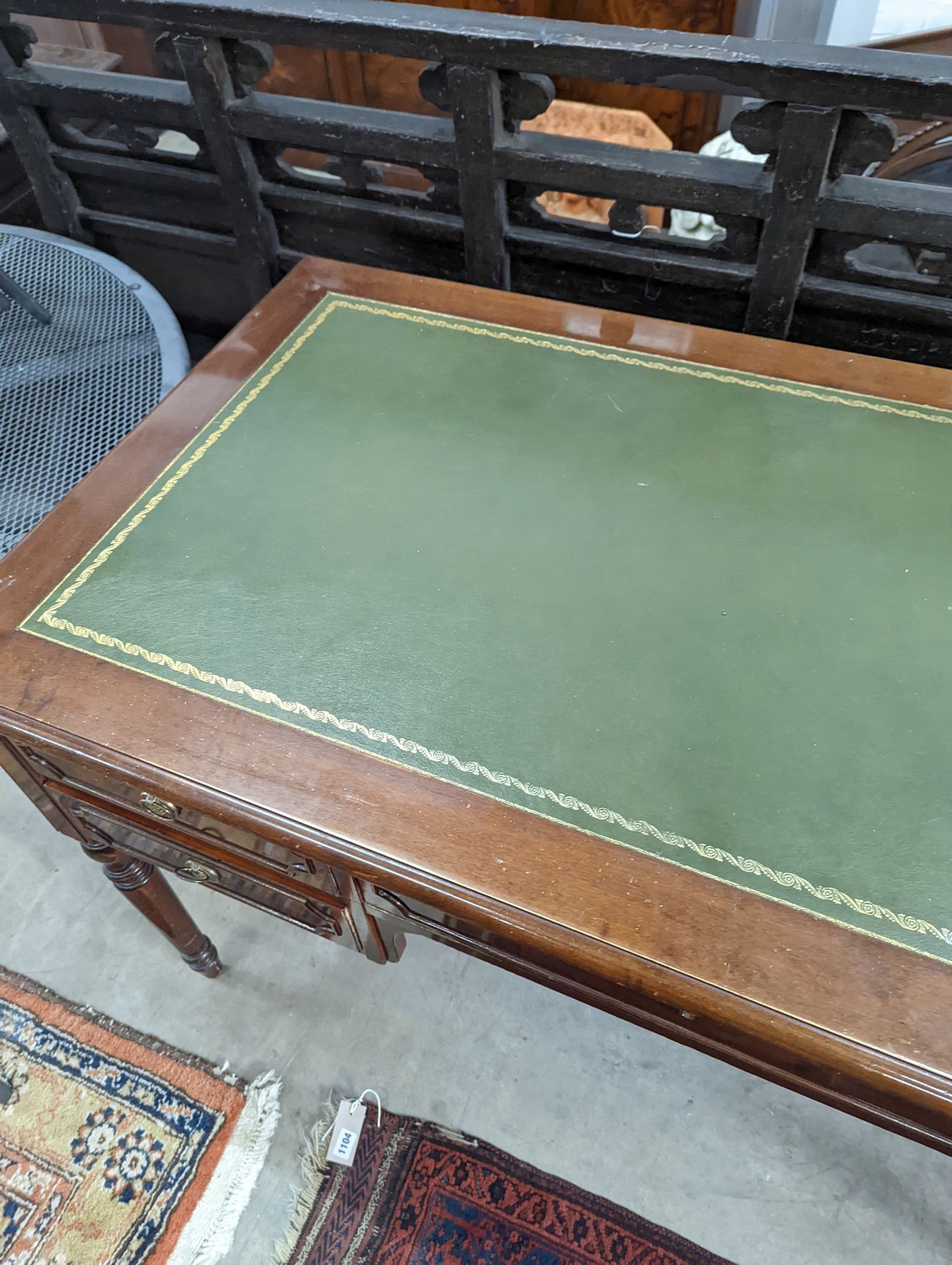 A George IV style mahogany kneehole desk, length ???, depth 73cm, height 80cm